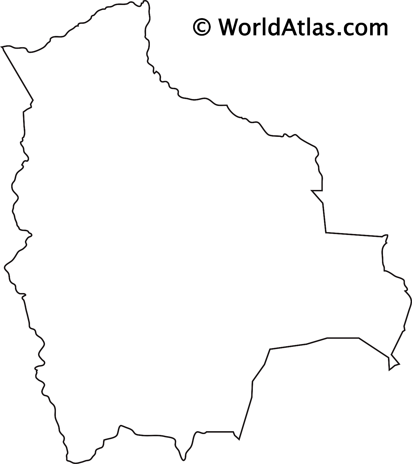 Mapa de contorno en blanco de Bolivia