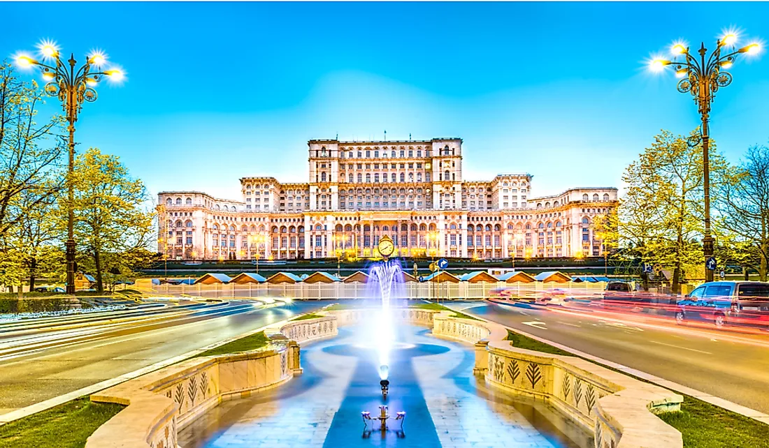 The Palace of the Parliament of Romania in Bucharest, Romania.