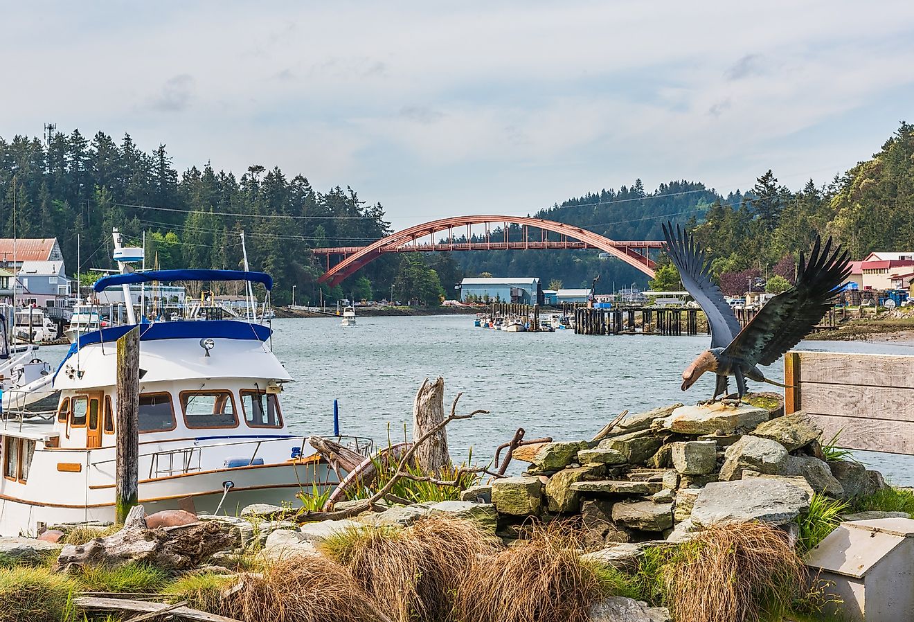 Famous bridge with boats in La Conner, Washington. Image credit Andriy Blokhin via Shutterstock