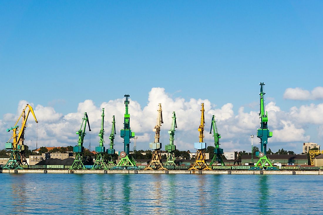 Cranes in the Baltic Sea in Lithuania. 