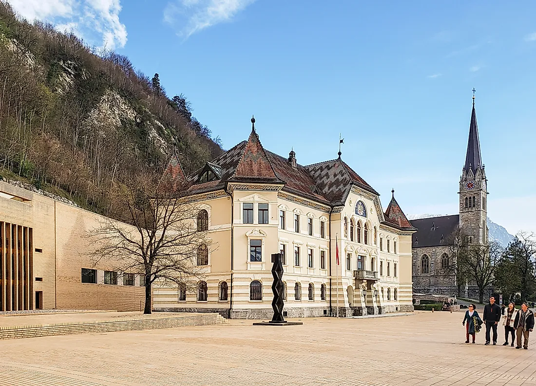 People walk in Vaduz, Liechtenstein. Editorial credit: Oleksandr Savchuk / Shutterstock.com.