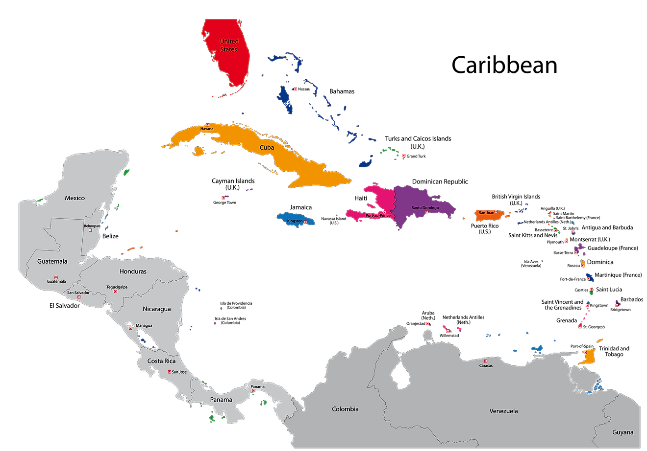 Caribbean countries map.