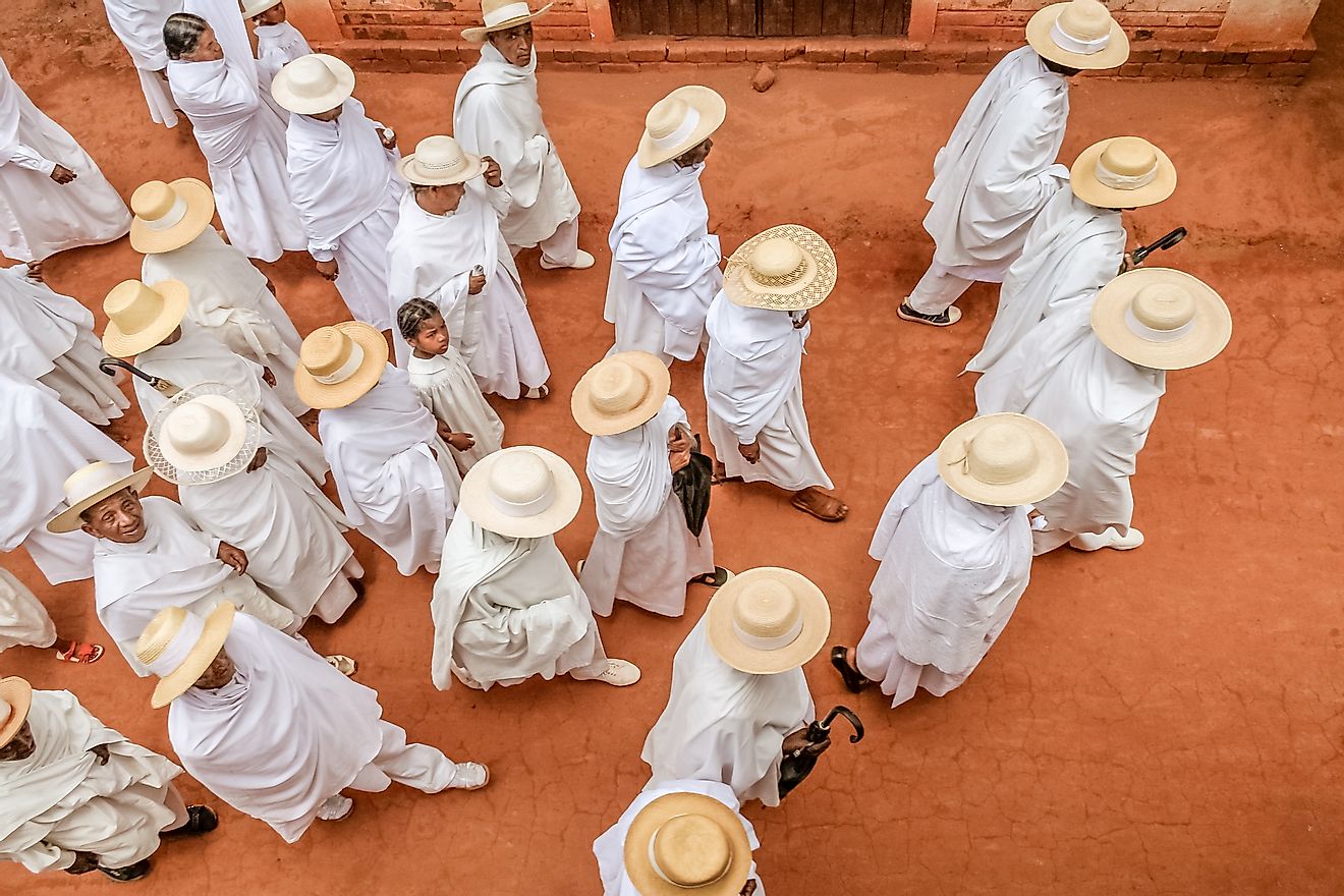 Disciples of the white shepherds of Soatanana in their Sunday procession in Madagascar. Image credit:  Pierre-Yves Babelon/Shutterstock.comDisciples of the white shepherds of Soatanana in their Sunday procession in Madagascar. Image credit:  Pierre-Yves Babelon/Shutterstock.com