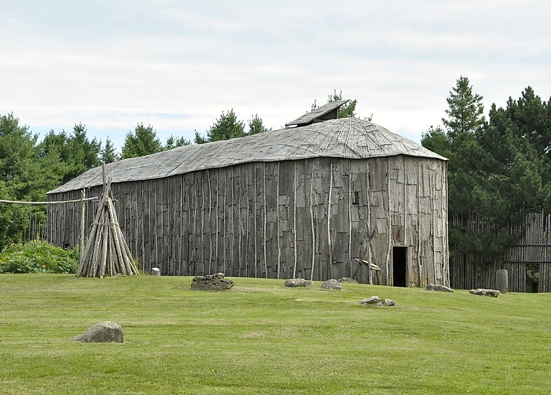 Traditional longhouses, such as this one preserved in the Canadian province of Ontario, were important centers of governance and community life for the Iroquois.