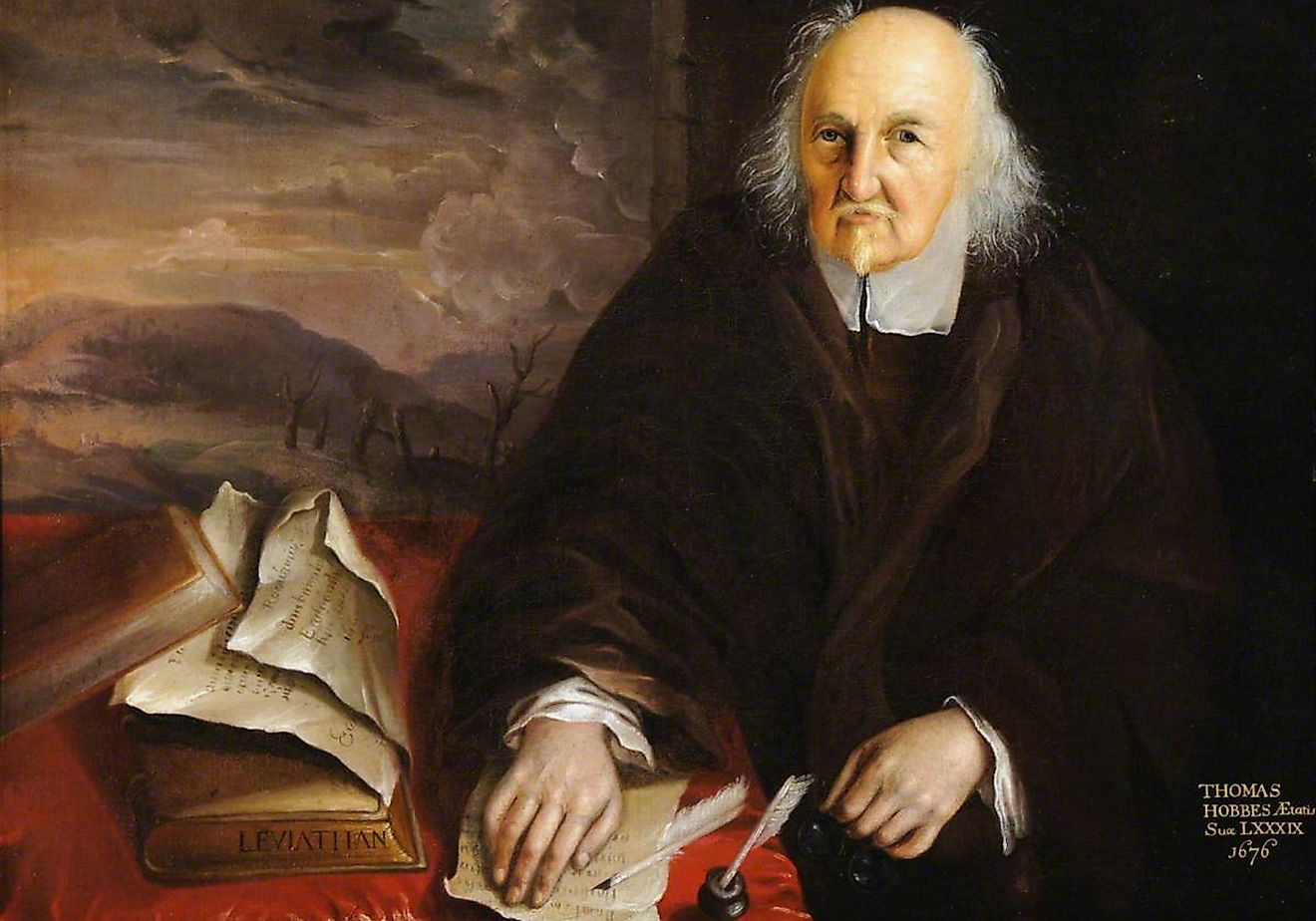 A portrait of Thomas Hobbes at age 89.