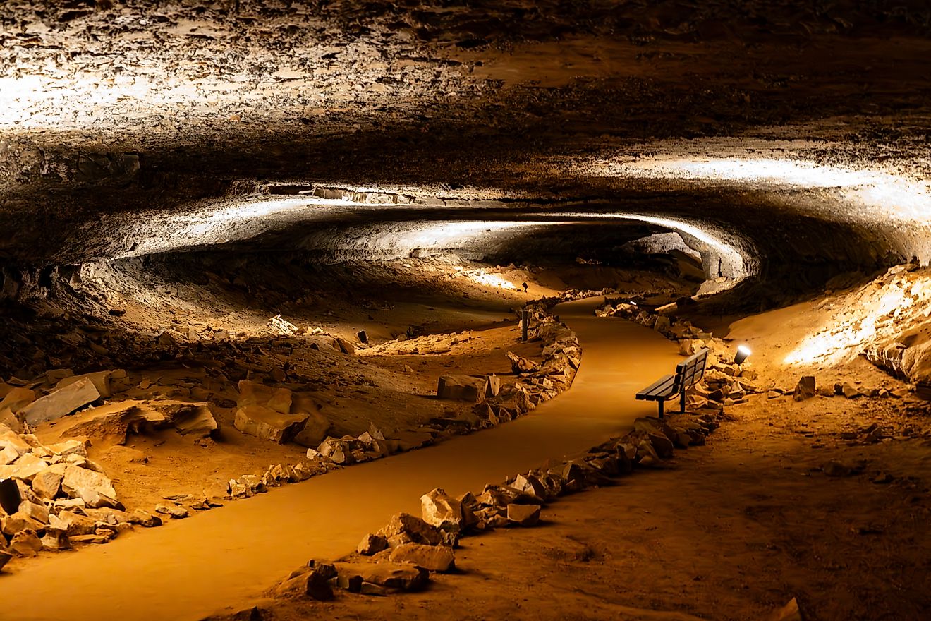 Mammoth Cave illuminated pathway. 