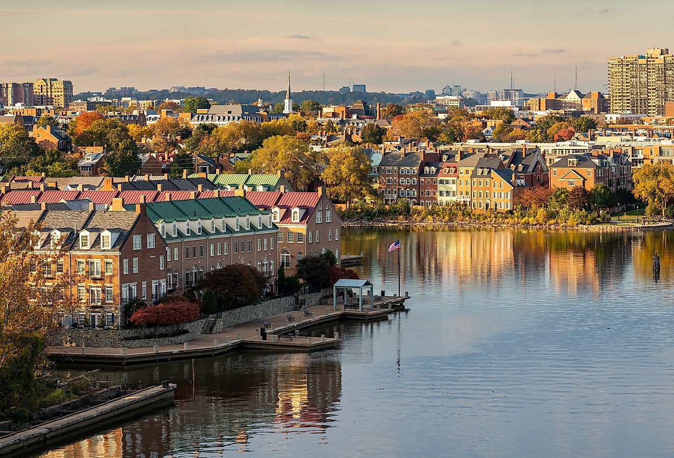 The historic city of Alexandria and the waterfront property along the Potomac River in northern Virginia.