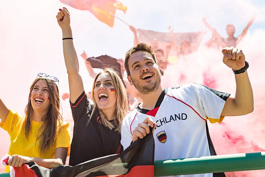 Supporters cheer on the German football team. 