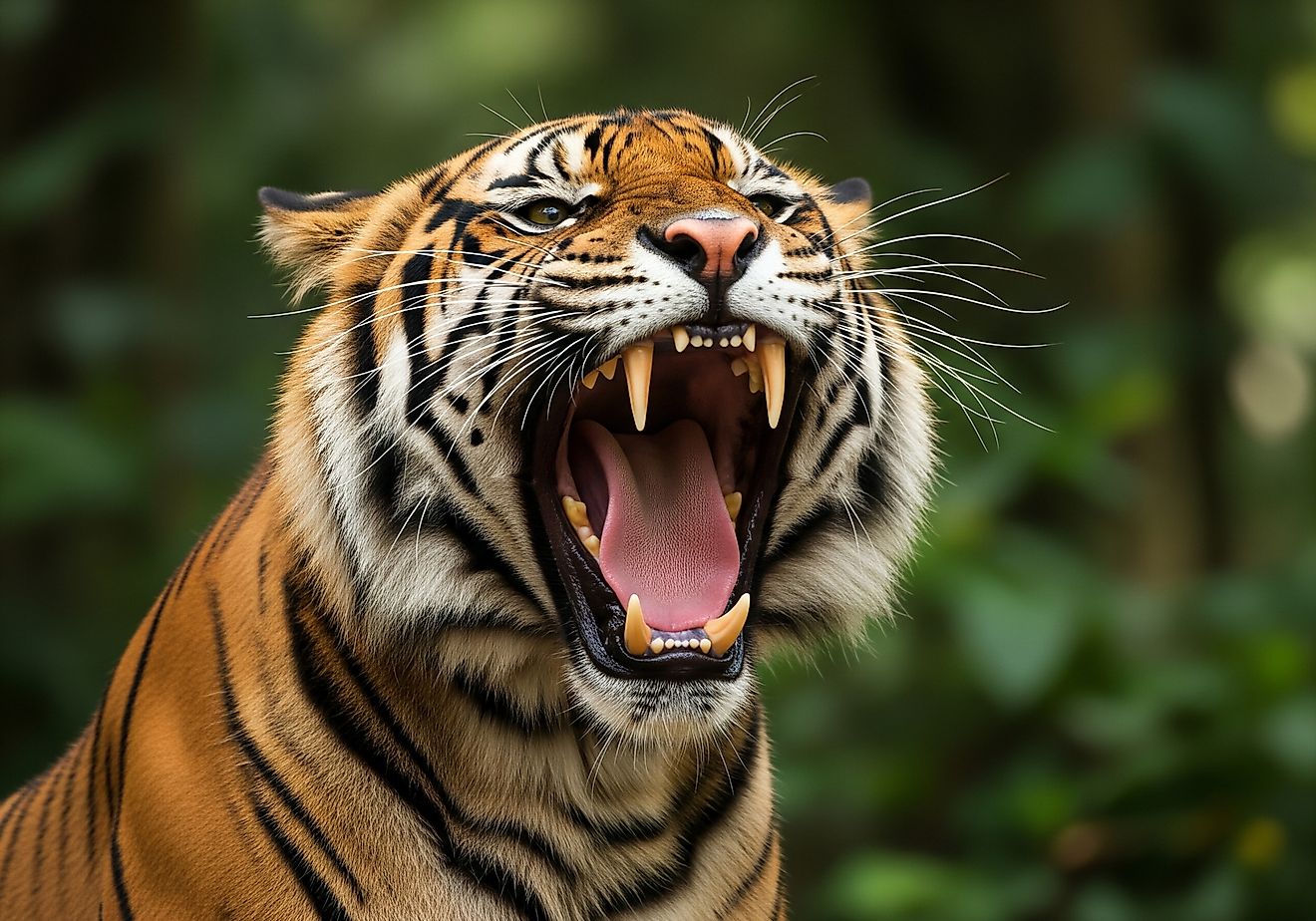 Powerful Sumatran Tiger Roaring Aggressively. 