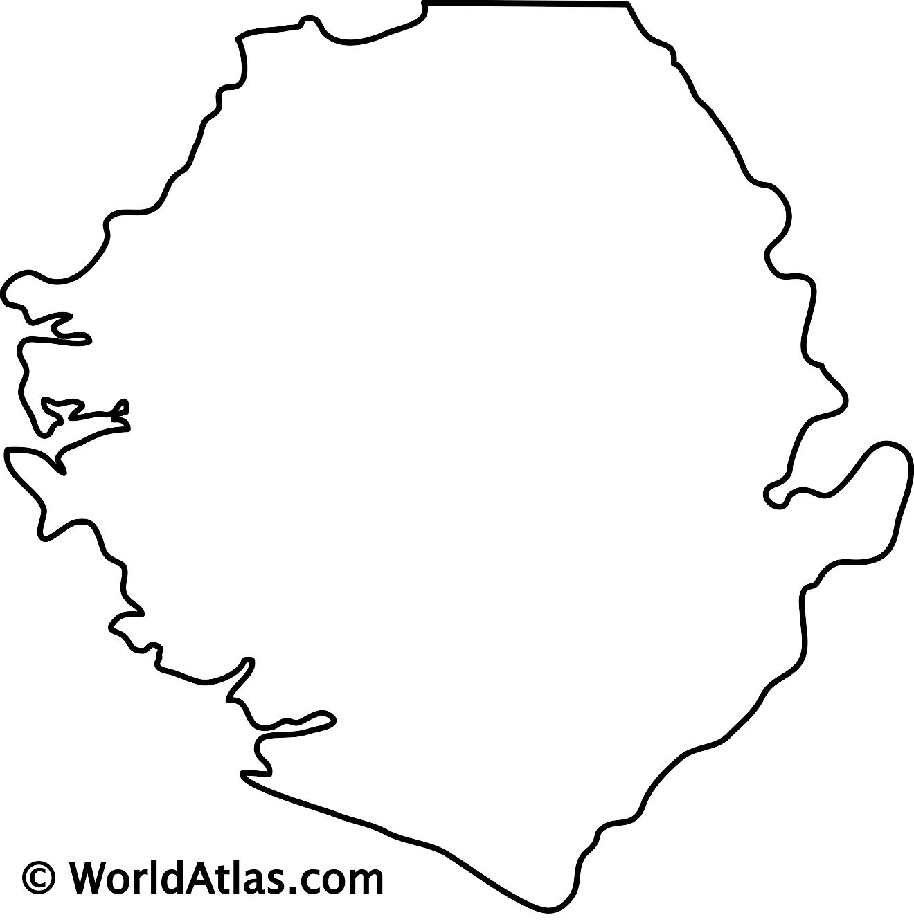 Mapa de contorno en blanco de Sierra Leona