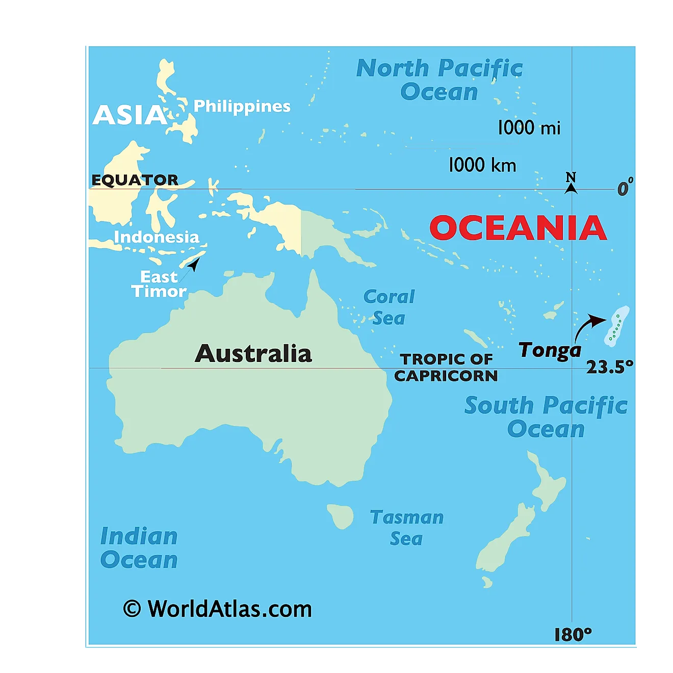 Map showing location of Tonga in the world.