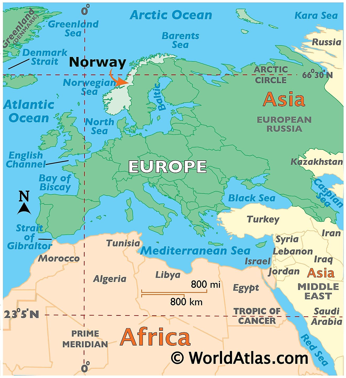 Map showing location of Norway in the world.