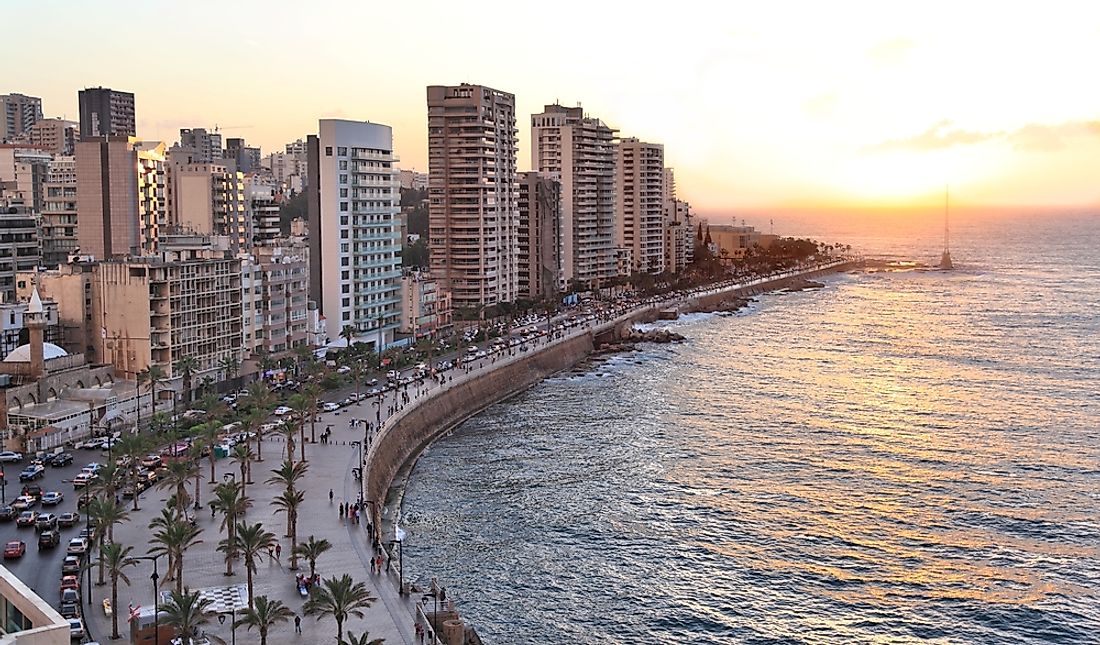Corniche-Beirut, a famous promenade which encircles the seafront, is a popular attraction for locals and tourists in Beirut, Lebanon. 