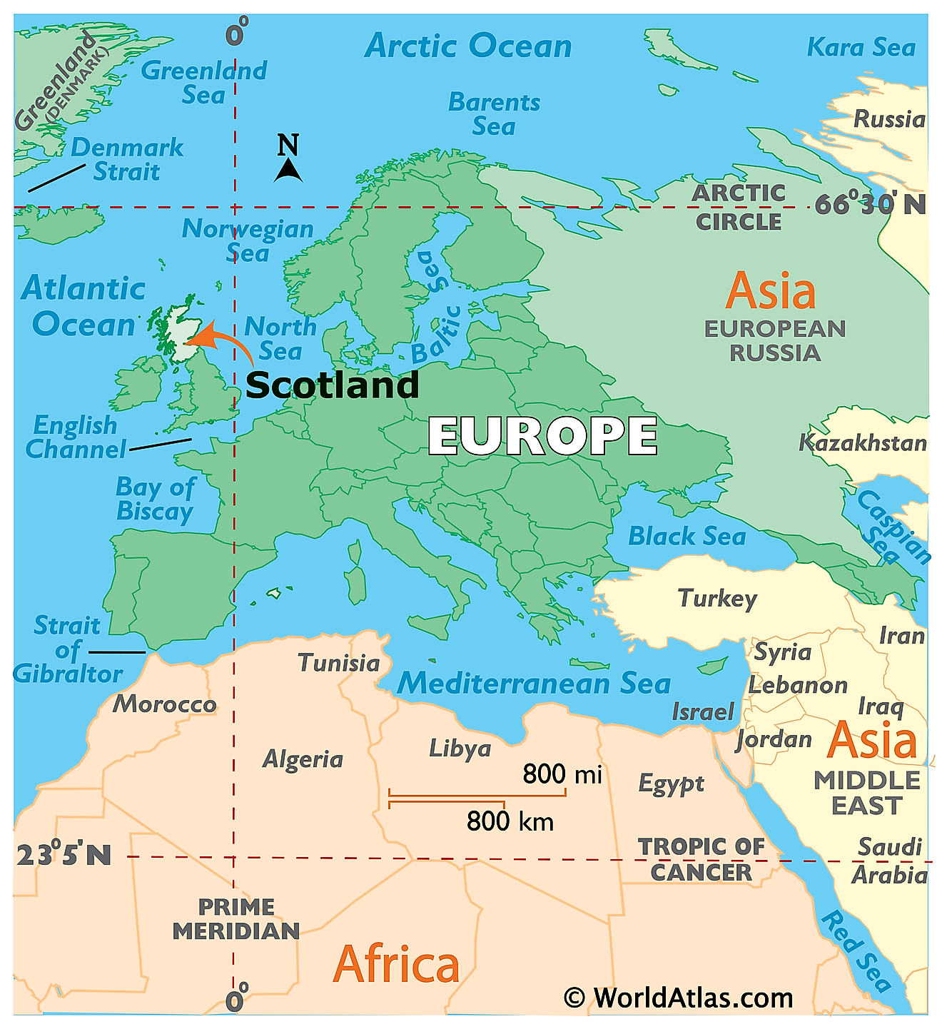 Map showing location of Scotland in the world.