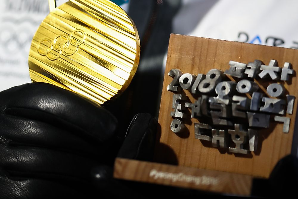 The front of each medal features the Olympic rings. Editorial credit: Andrew Makedonski / Shutterstock.com