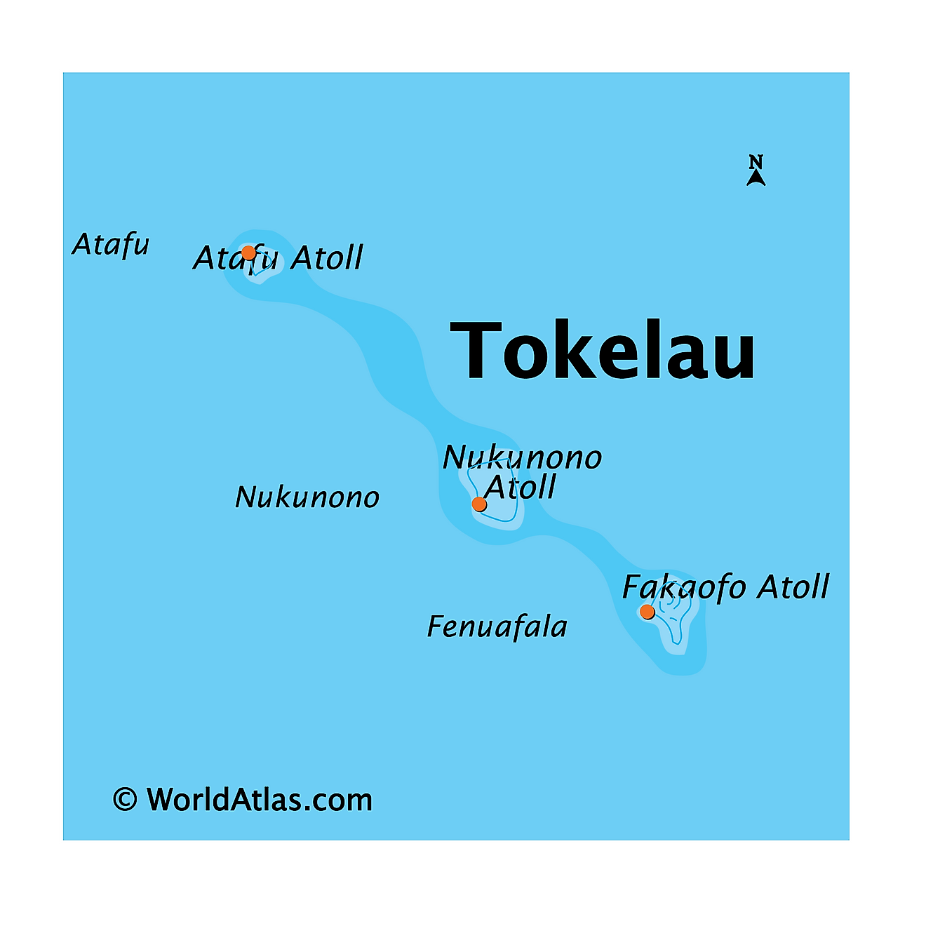 Physical Map of Tokelau showing the 3 main coral atolls.