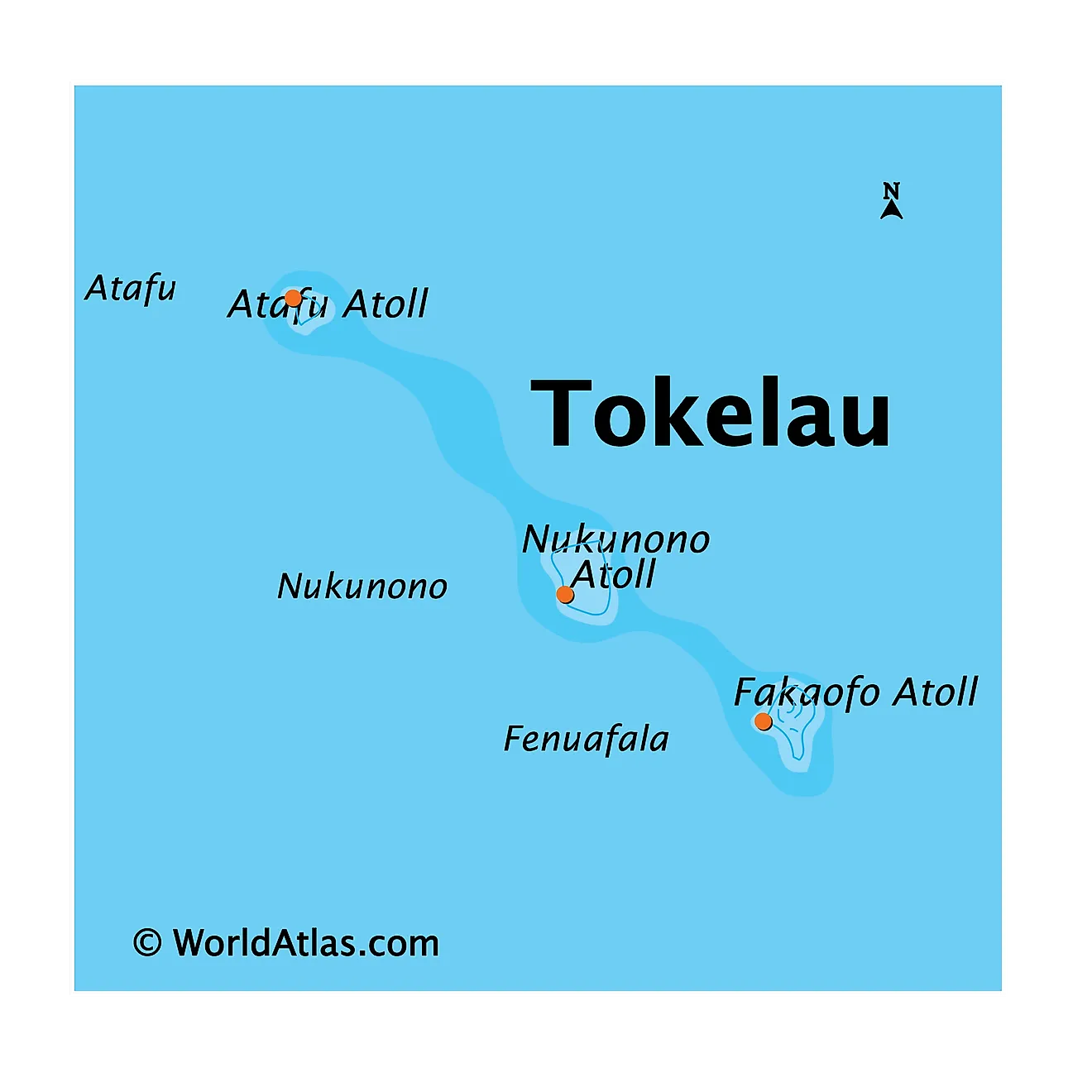 Physical Map of Tokelau showing the 3 main coral atolls.