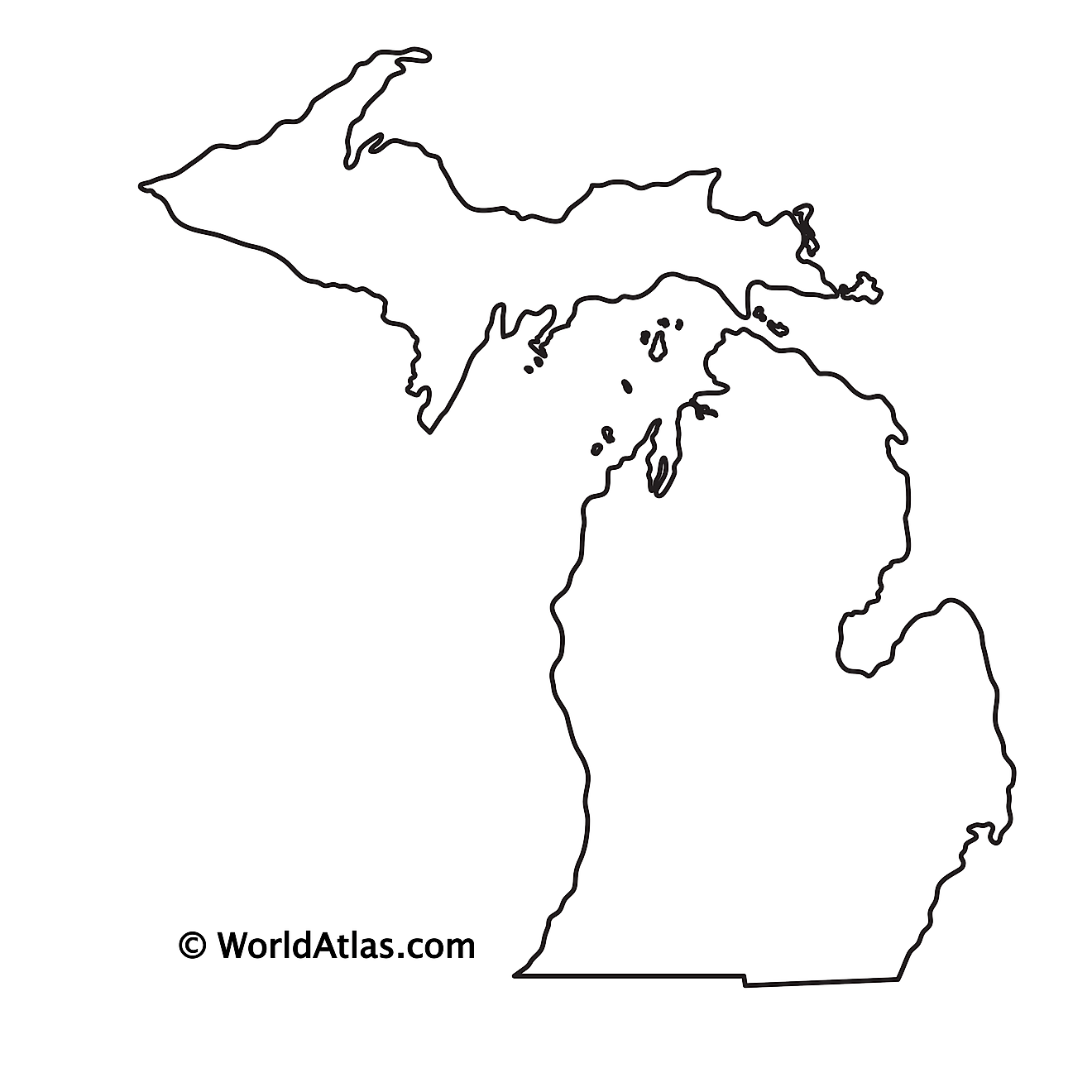 Mapa de contorno en blanco de Michigan