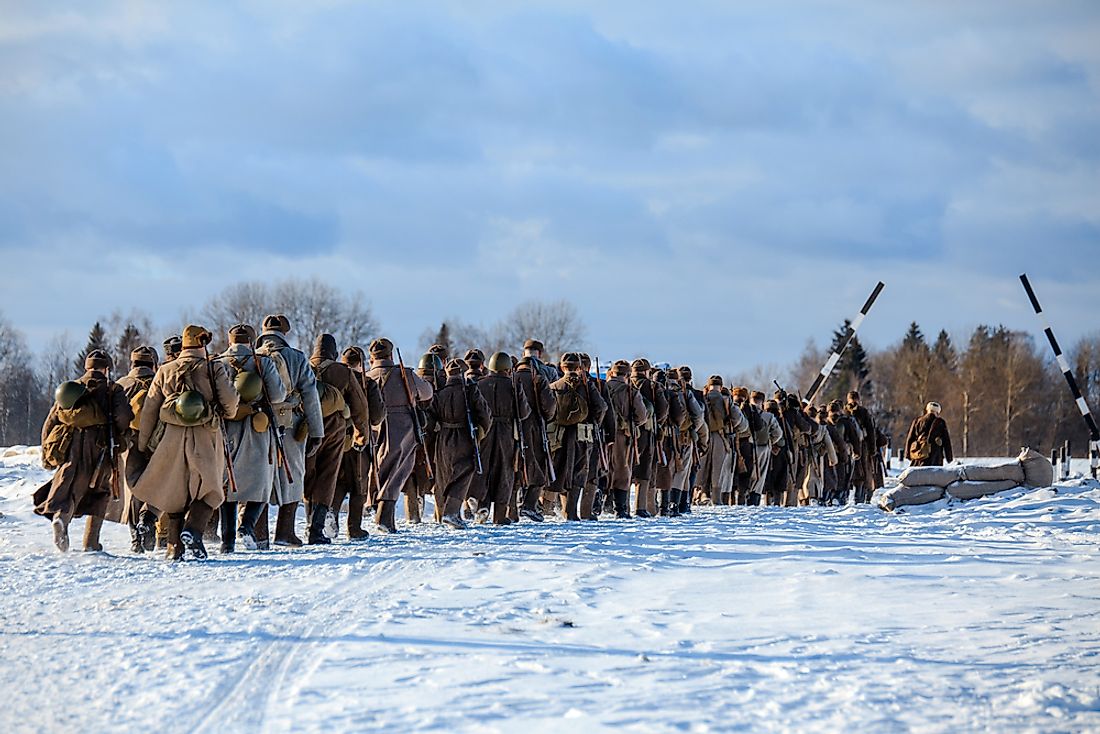 A modern day reenactment of the Red Army in WWII is seen here in Russia. 