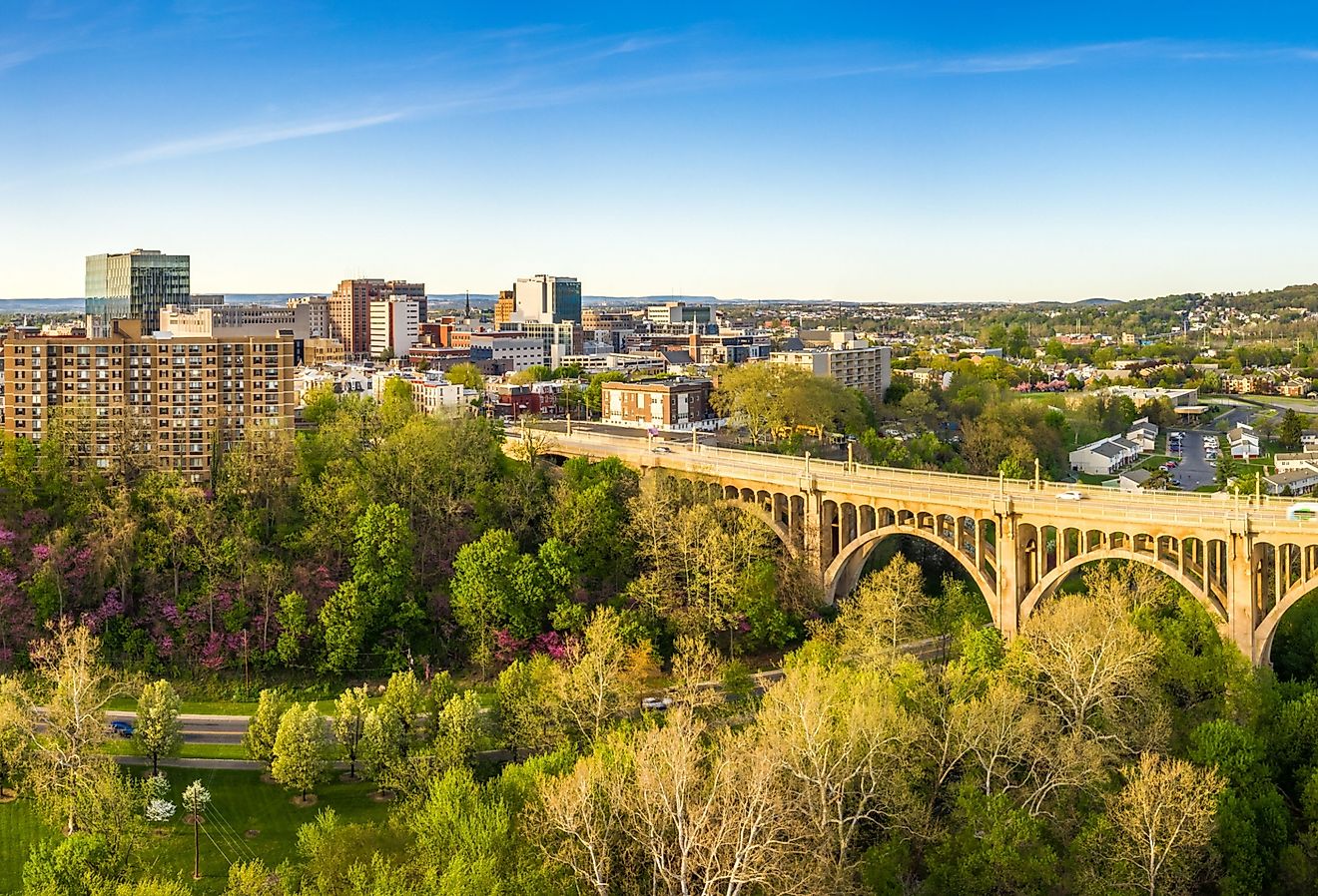 Aerial panorama of Allentown, Pennsylvania's skyline