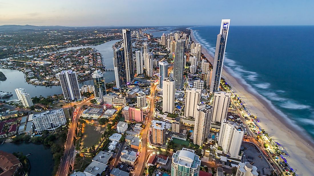 The Q1 skyscraper in Surfers Paradise, Gold Coast, Queensland, towers over all other buildings. 