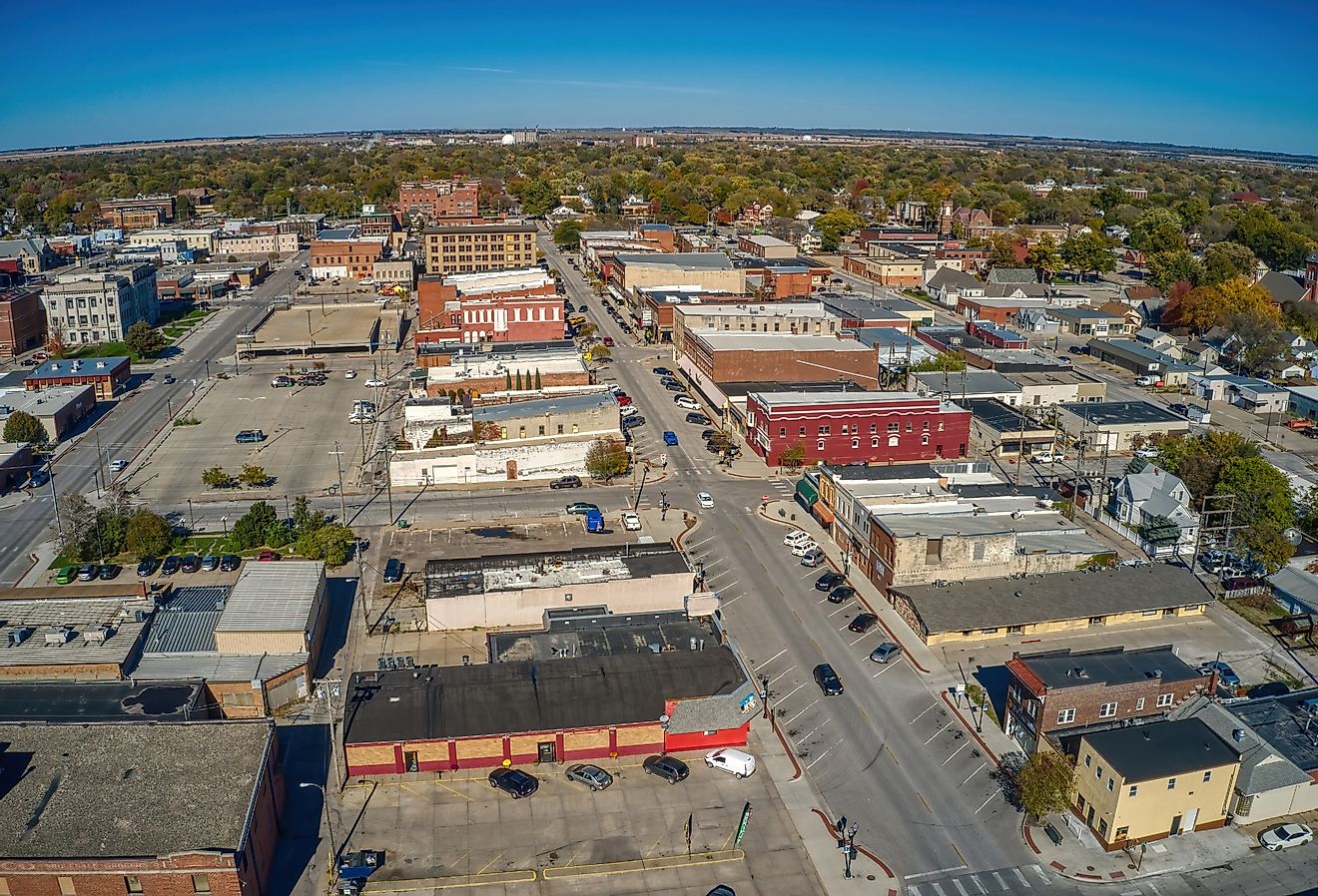 Aerial View of the Omaha Suburb of Fremont, Nebraska.