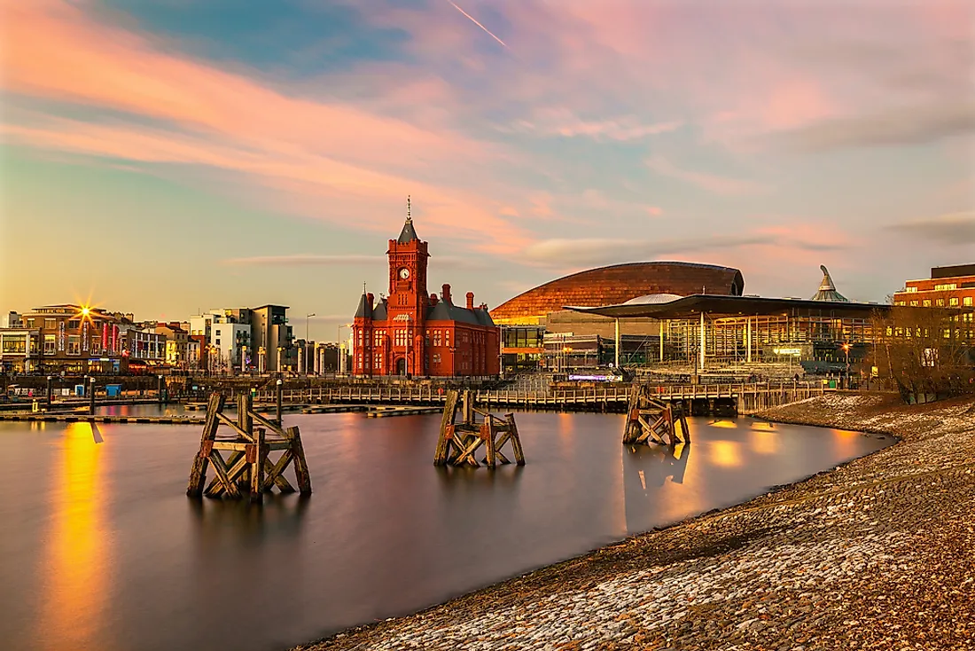 The skyline of Cardiff, Wales, United Kingdom. 