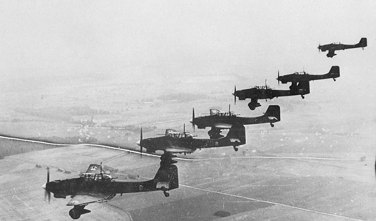 The Ju 87 "Stuka" dive-bomber was used in blitzkrieg operations.