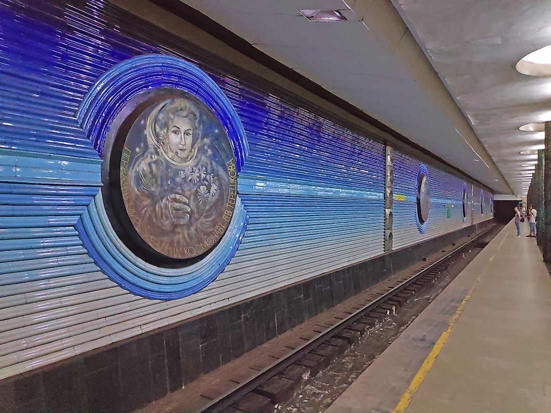 Cosmonauts Metro Station, in Tashkent, Uzbekistan, pays homage to female astronauts of the past. Editorial credit: Ciga / Shutterstock.com.