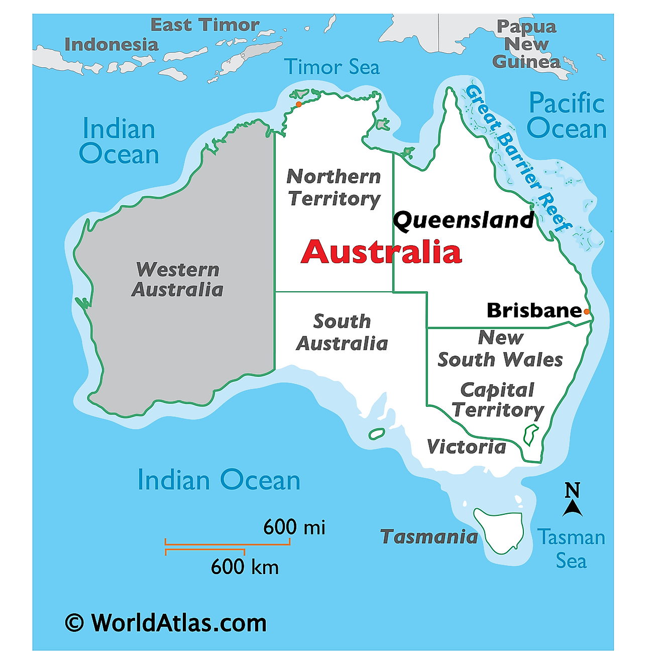 Map showing location of Western Australia in the world.