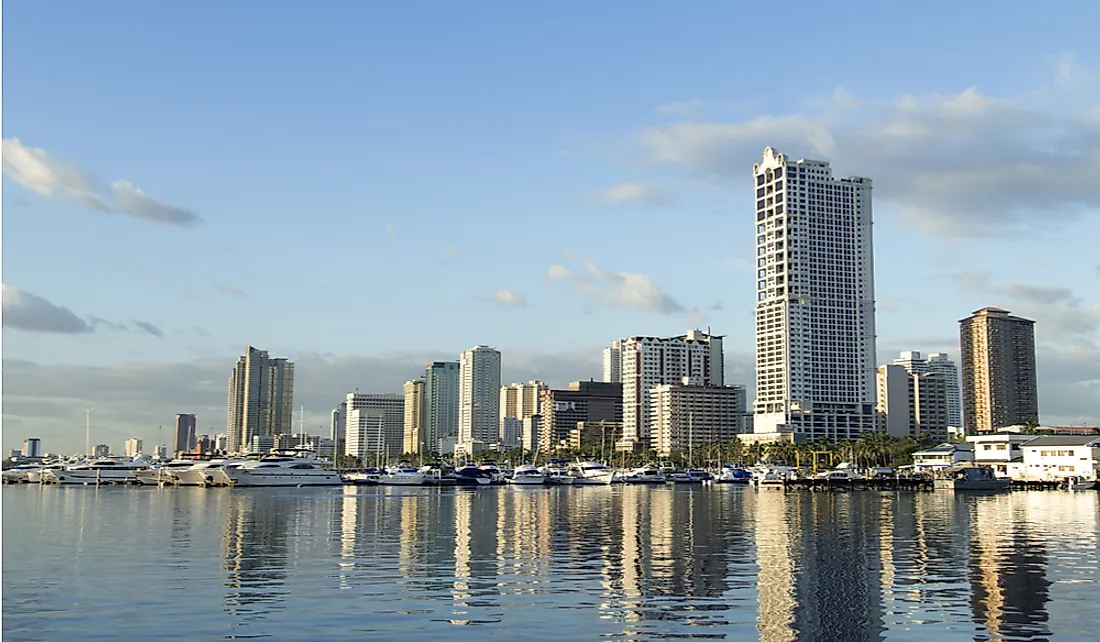 Skyscrapers dot the skyline of Manila, the capital of the Philippines.