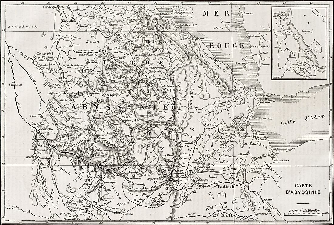Map of Abyssinia, now part of modern-day Ethiopia and Eritrea. 