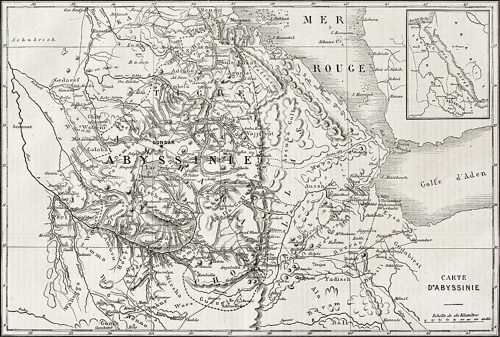 Map of Abyssinia, now part of modern-day Ethiopia and Eritrea. 