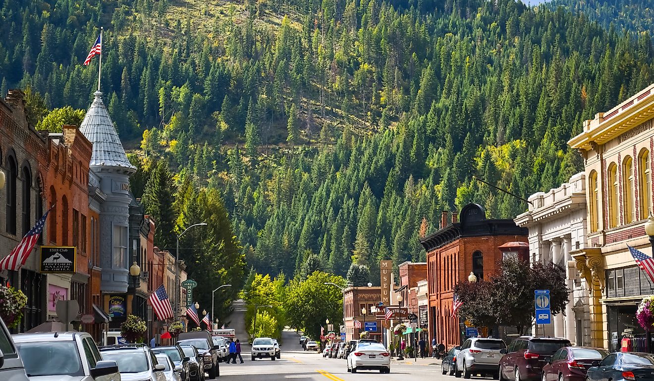 ain street with it's turn of the century brick buildings in the historic mining town of Wallace, Idaho.Editorial credit: Kirk Fisher / Shutterstock.com