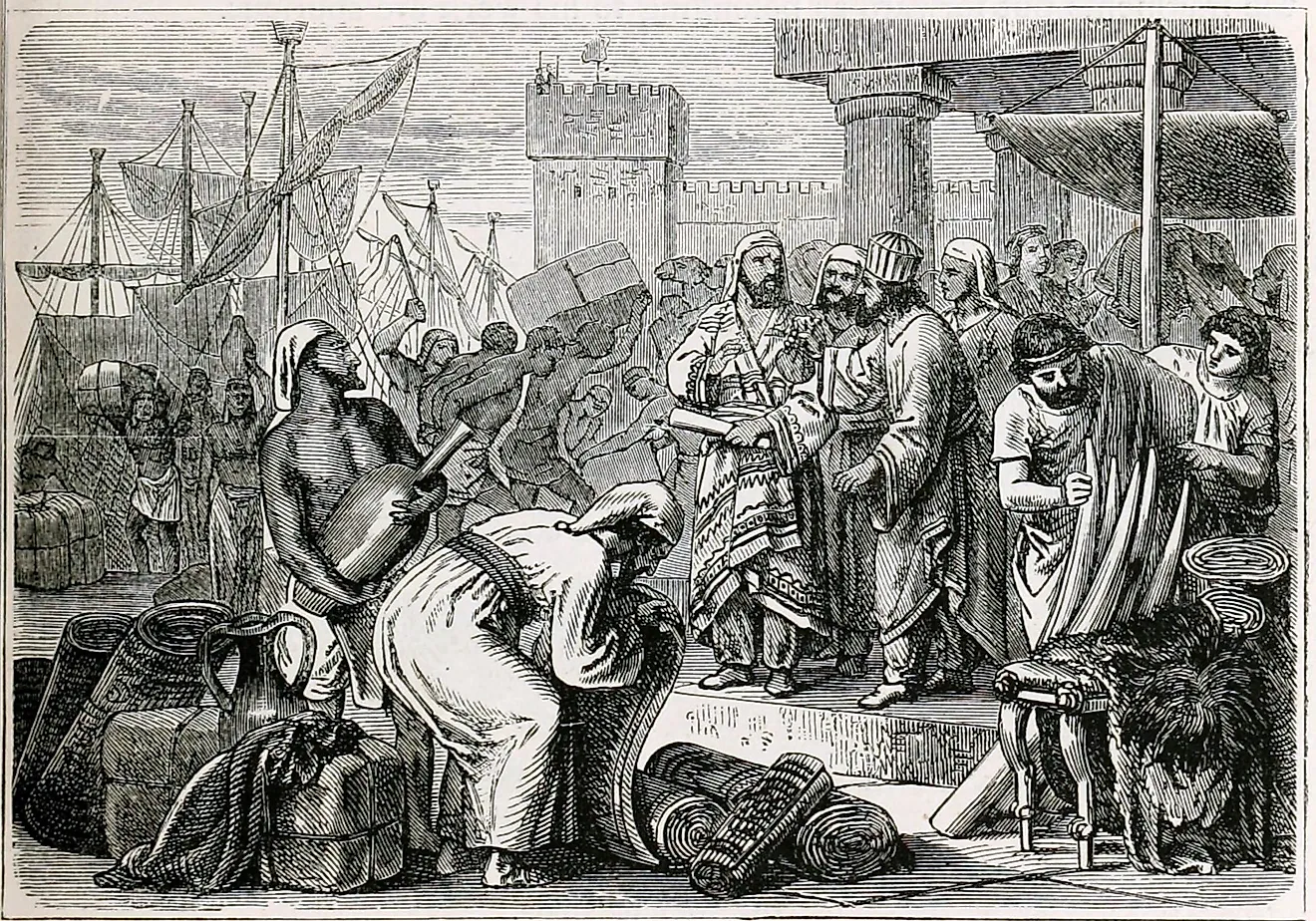 Depiction of Phoenician sailors and merchants.