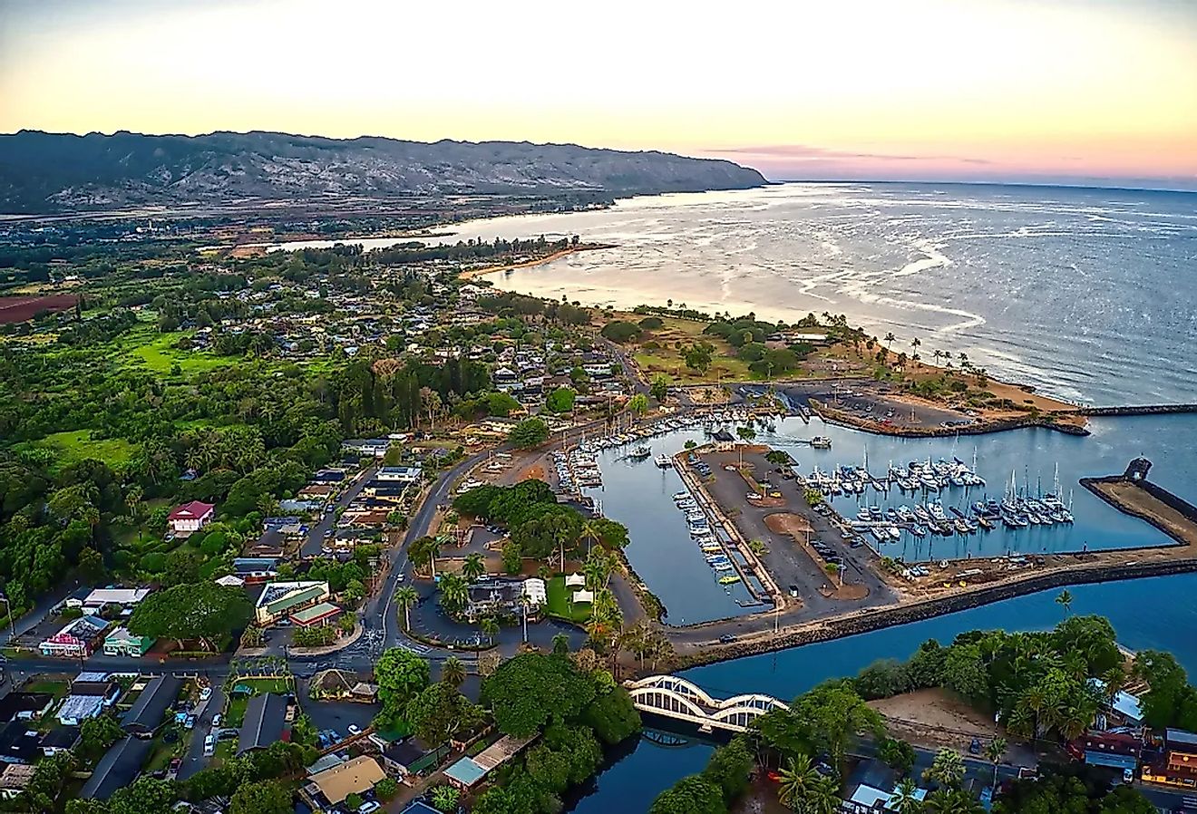 Overlooking Haleiwa, Hawaii at sunrise.