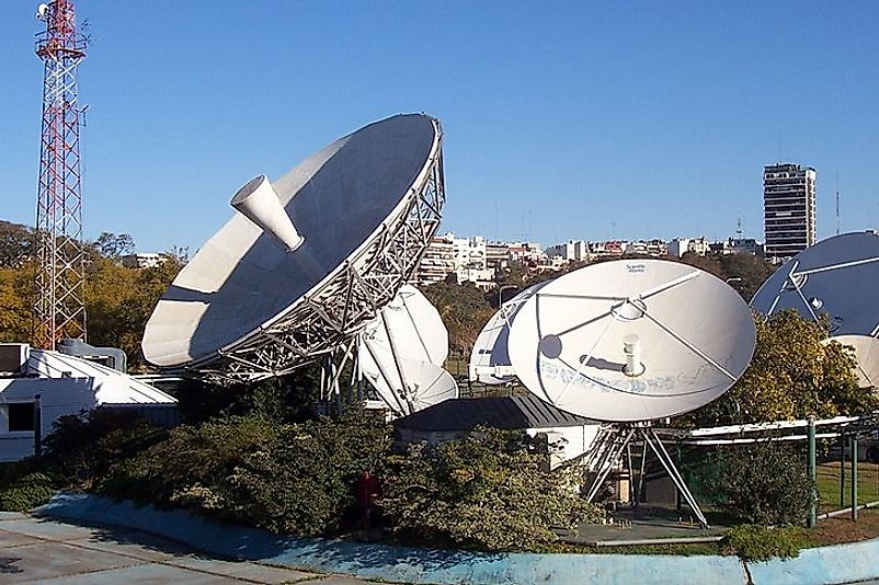 Channel 7's satellite transmitters in Buenos Aires, Argentina distribute digital television programming to the masses.