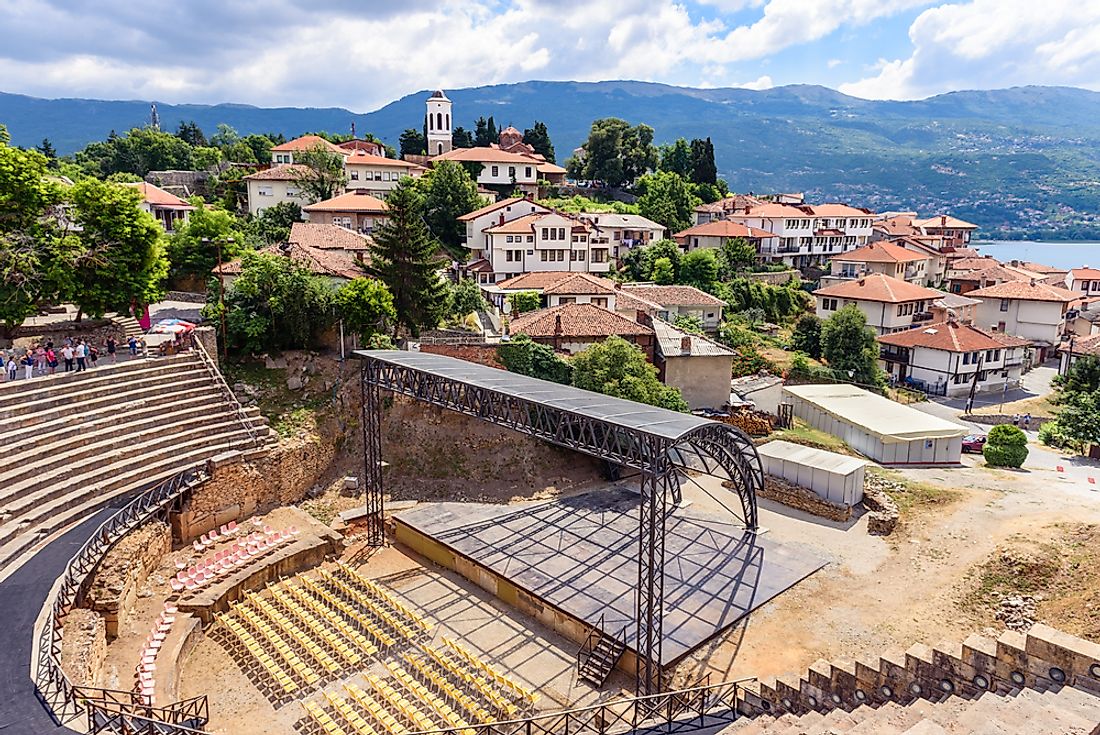 A view of Ohrid's ancient amphitheatre and historic city center. 