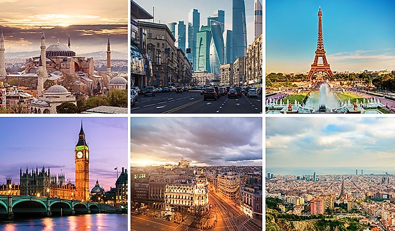 From top left to bottom right: Istanbul, Moscow, Paris, London, Madrid, and Barcelona. 