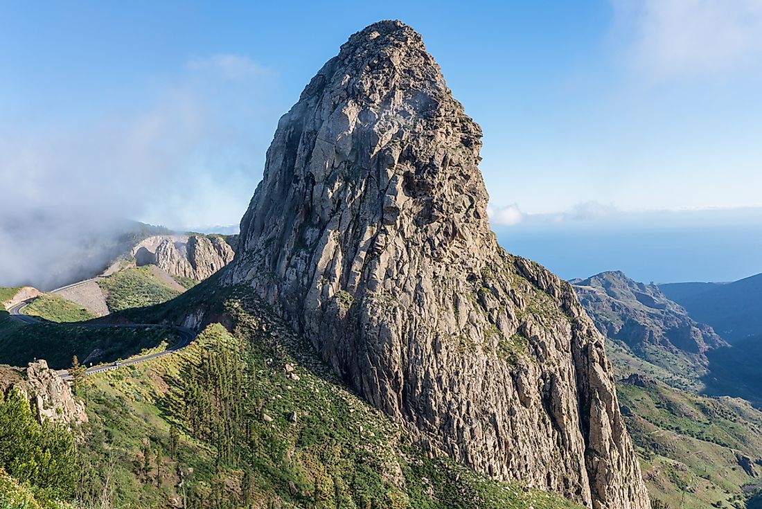 The Roque de Agando is a large volcanic plug in the Canary Islands. 