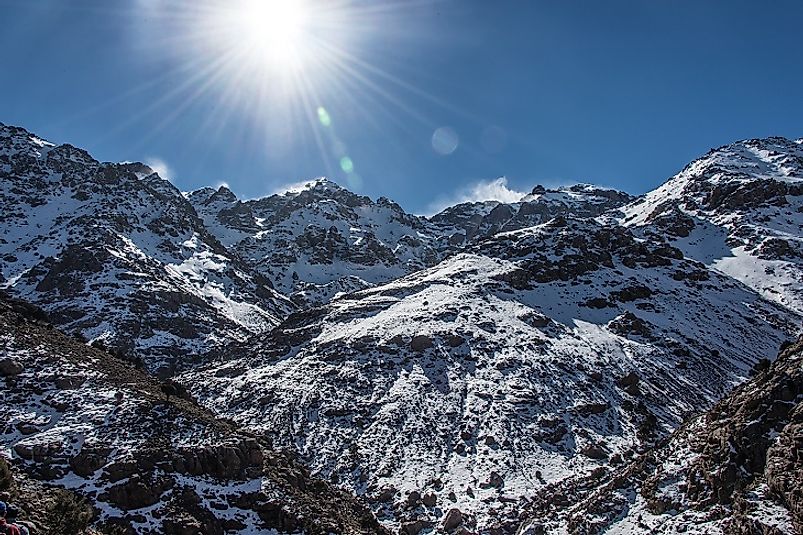 The snowy, craggy ascent to the top of Toubkal in the Atlas Mountain range.