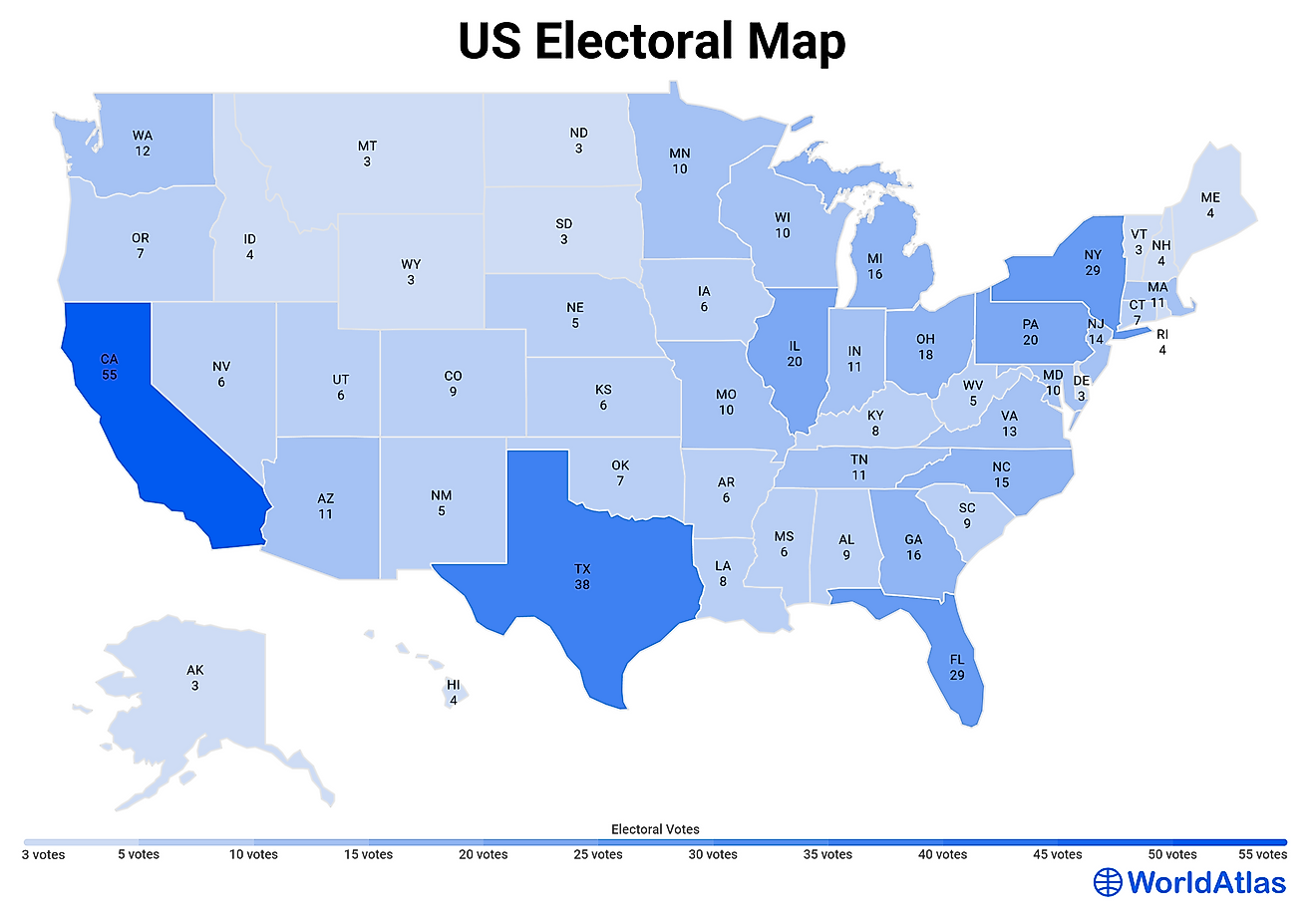 Infographic: Map of US Electoral College votes by state.