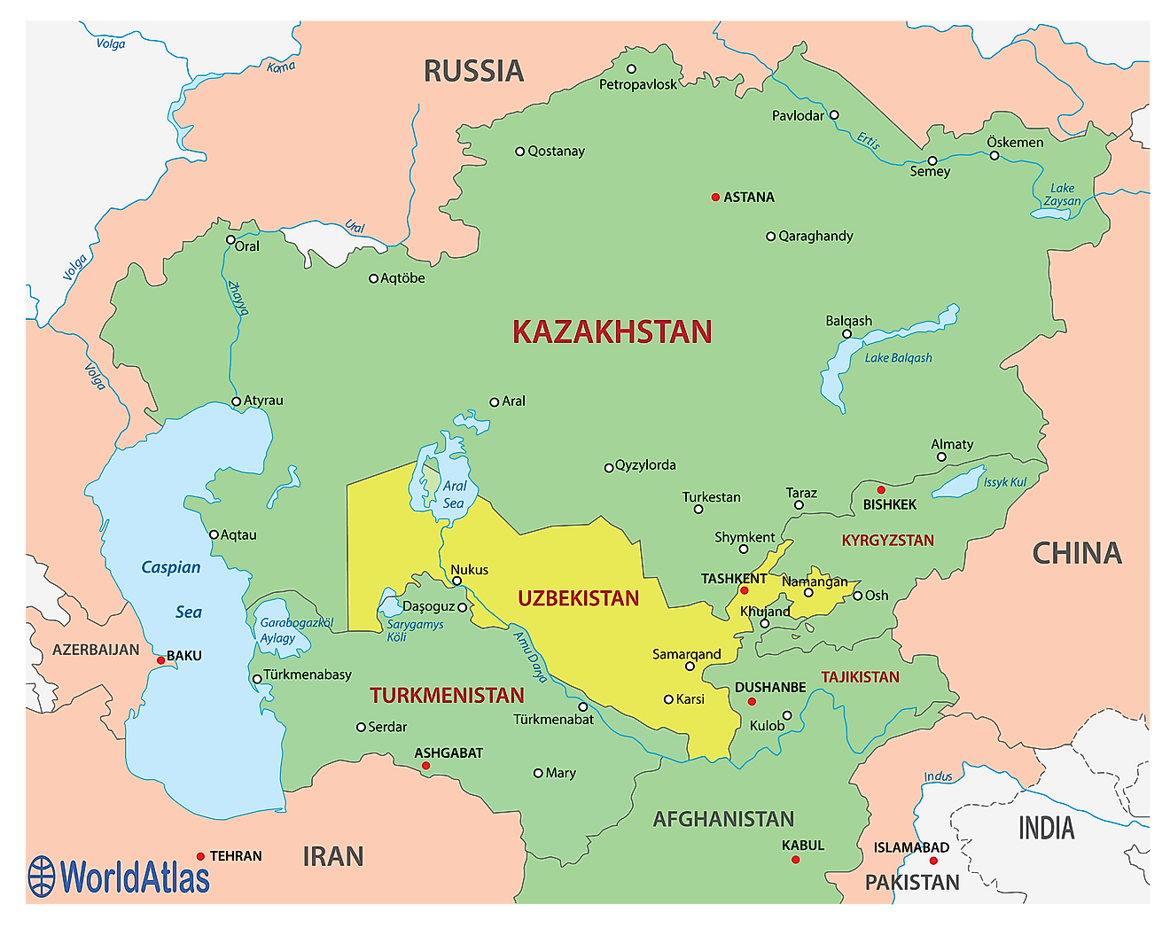 Uzbekistan, one of the two double landlocked countries is surrounded by countries that are themselves landlocked. 