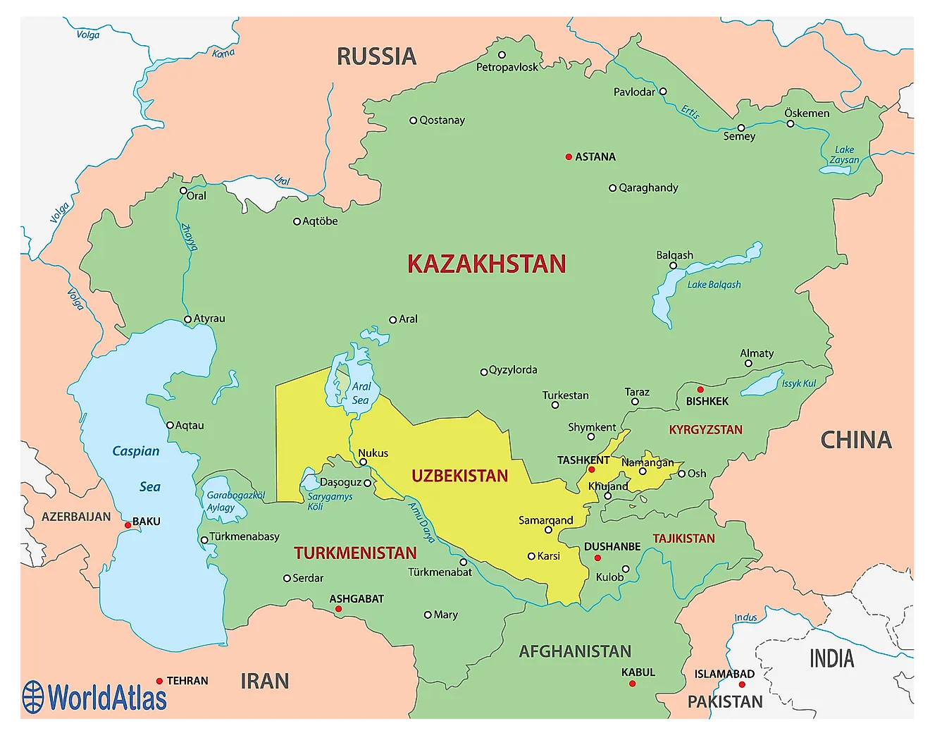 Uzbekistan, one of the two double landlocked countries is surrounded by countries that are themselves landlocked. 