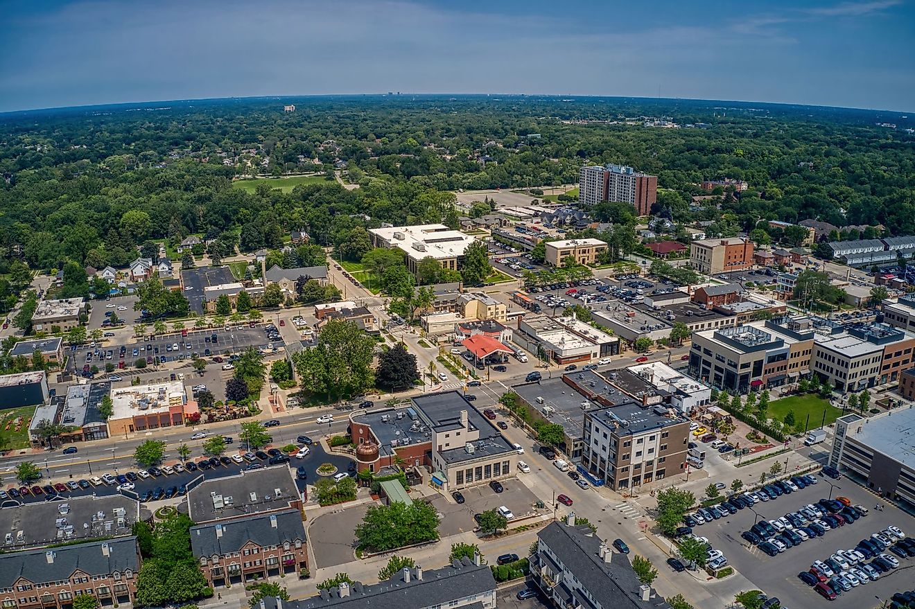 Aerial view of Dearborn, Michigan, in summer. 