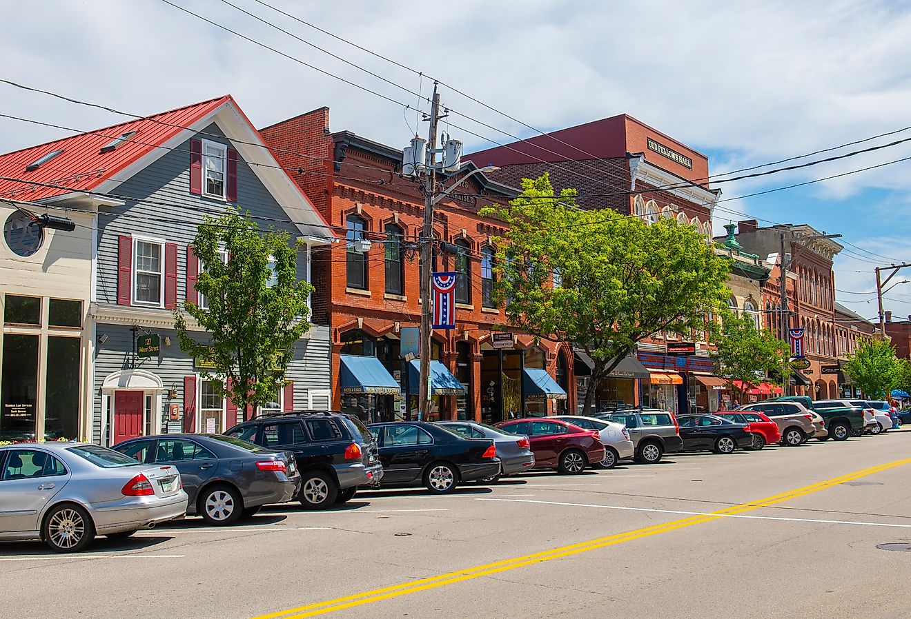 Historic Italianate style commercial building and Bandstand at Water Street and Front Street in historic town center of Exeter, New Hampshire. Image credit Wangkun Jia via stock.adobe.com