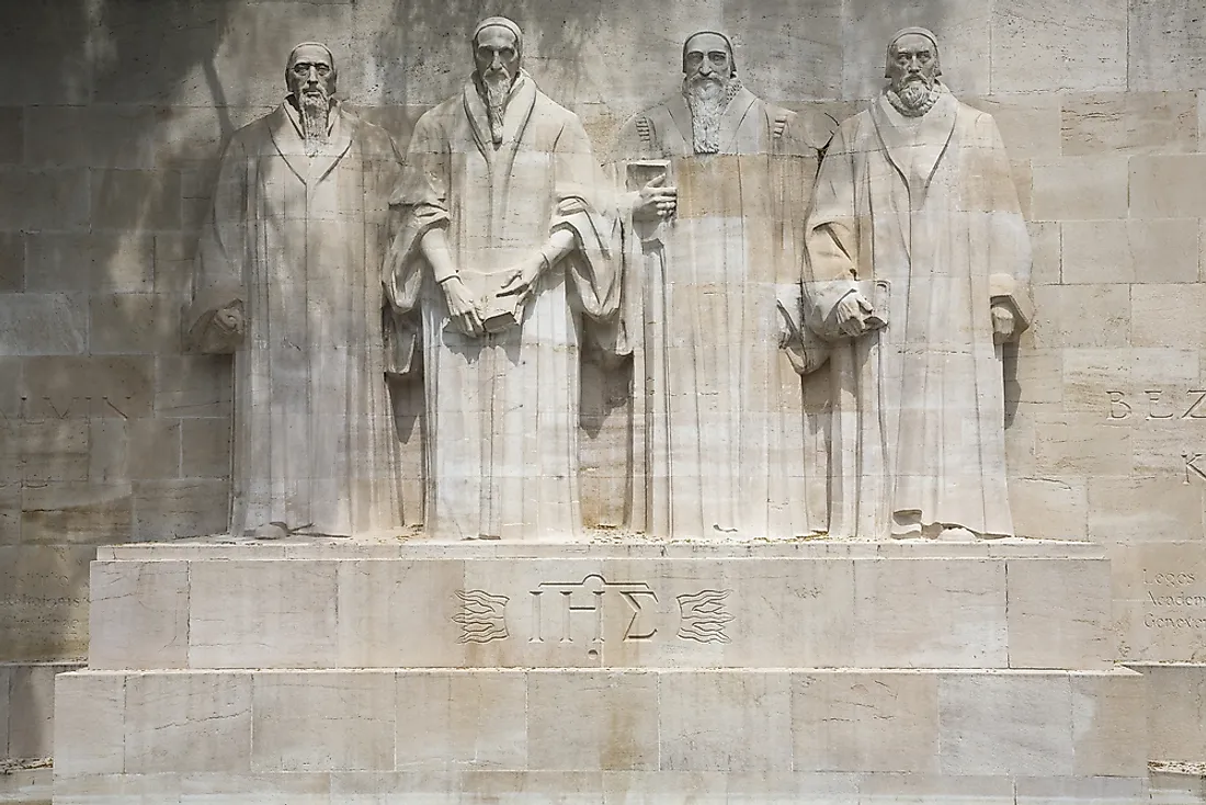 John Calvin depicted in this mural of reformers. 