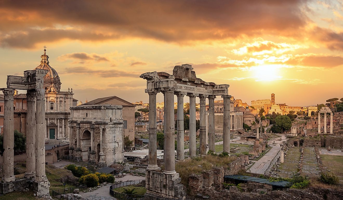 Roman Forum at sunset in Rome, Italy. 