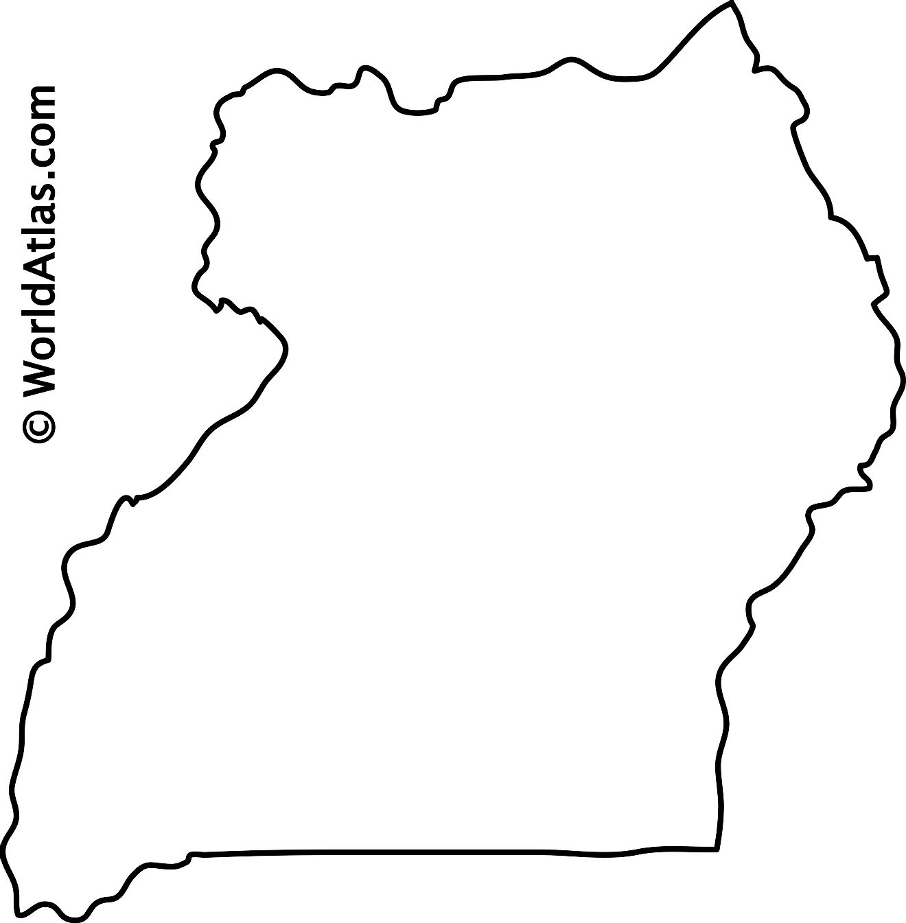 Mapa de contorno en blanco de Uganda