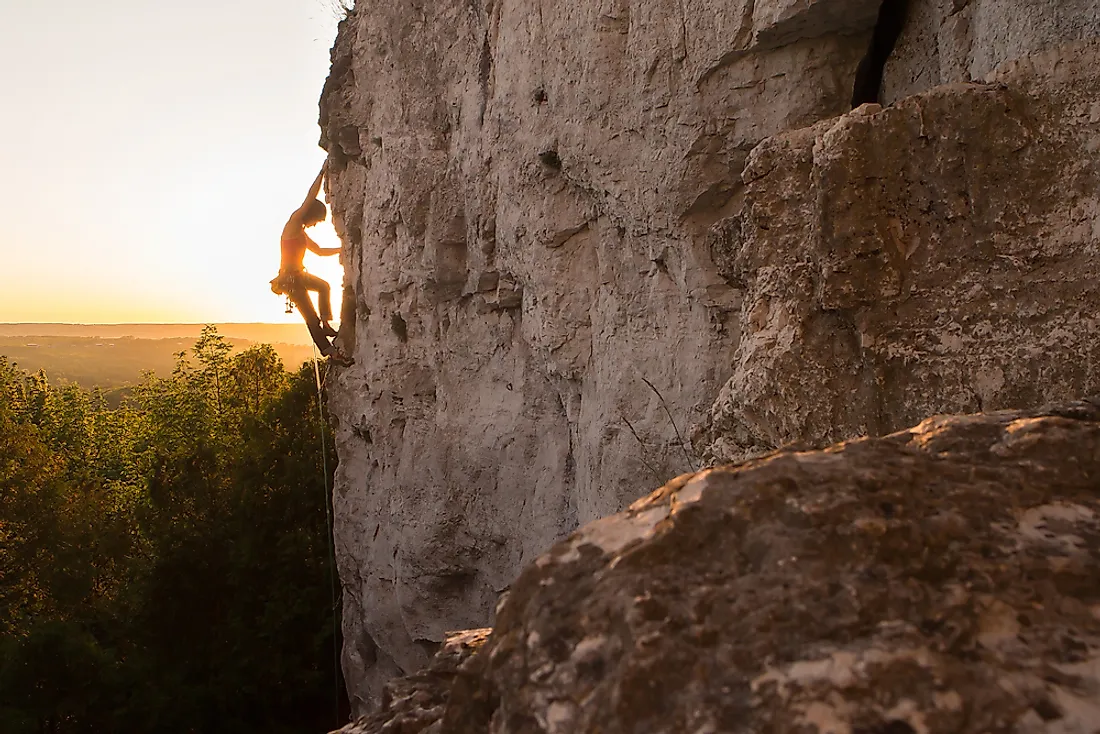 Rock climbing on the side of the Niagara Escarpment. 